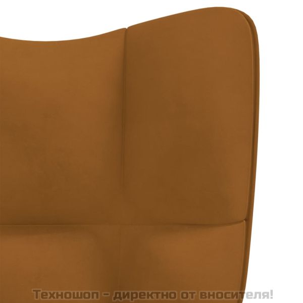 Люлеещ се стол с табуретка, кафяв кадифе