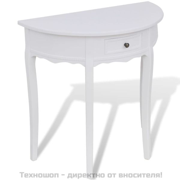 Конзолна маса с чекмедже, полукръгла, бяла