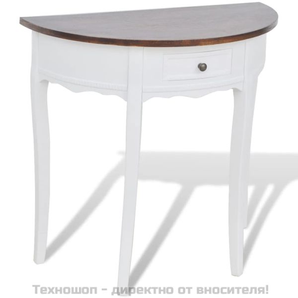 Конзолна маса с чекмедже и кафяв плот, полукръгла