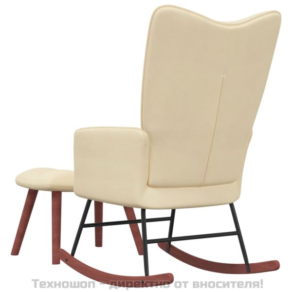 Люлеещ се стол с табуретка, кремавобял, кадифе