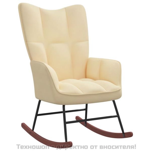 Люлеещ се стол с табуретка, кремавобял, кадифе