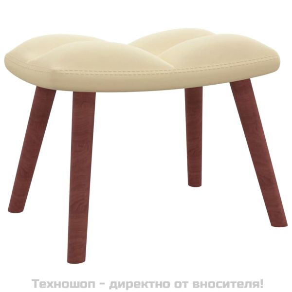 Люлеещ се стол с табуретка, кремавобял, кадифе