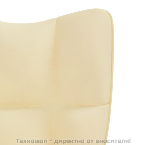 Люлеещ се стол с табуретка, кремавобял, кадифе