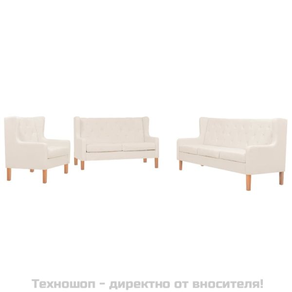 Комплект дивани от 3 части текстил кремавобял