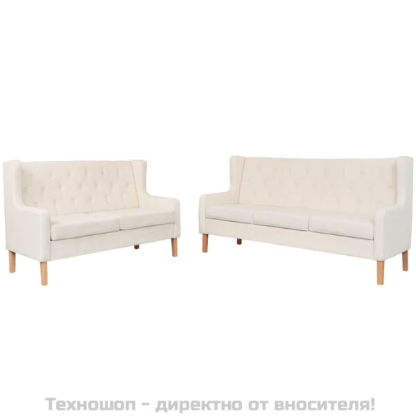 Комплект дивани от 2 части текстил кремавобял