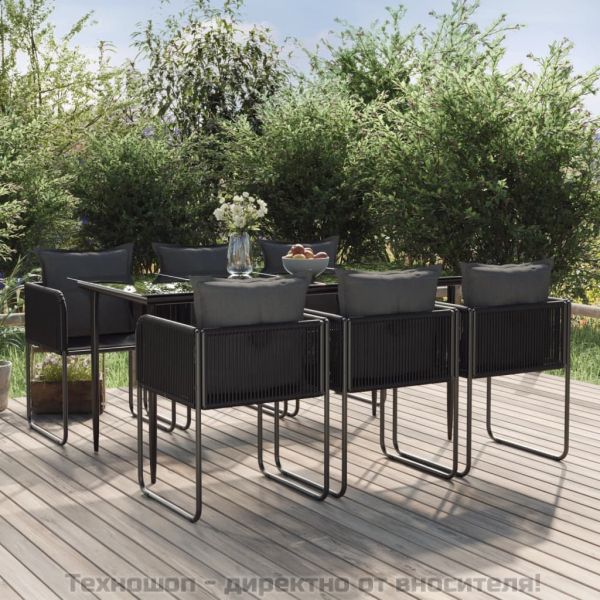 Градински трапезен комплект, 7 части, черен