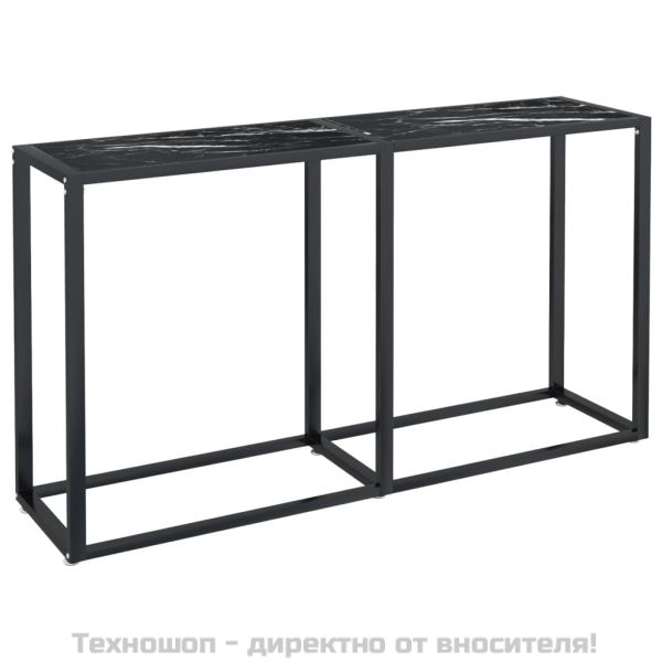 Конзолна маса, черен мрамор, 140x35x75,5 cм, закалено стъкло