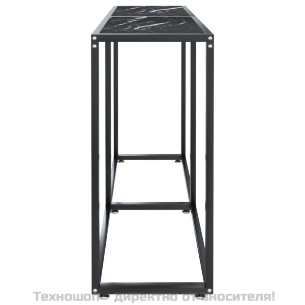 Конзолна маса, черен мрамор, 140x35x75,5 cм, закалено стъкло