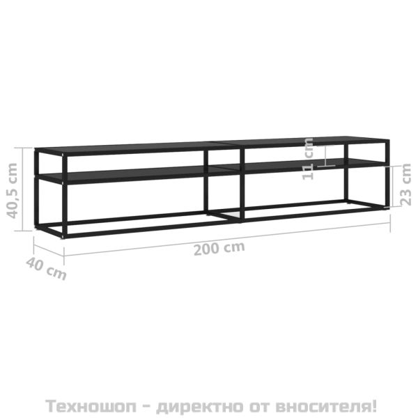 ТВ шкаф, черен, 200x40x40,5 см, закалено стъкло