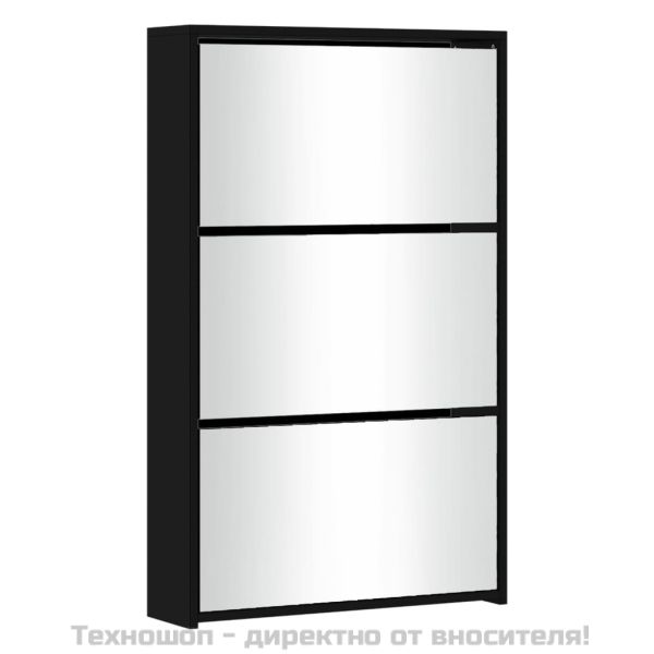 Шкаф за обувки с огледало, 3 нива, черен, 63x17x102,5 см