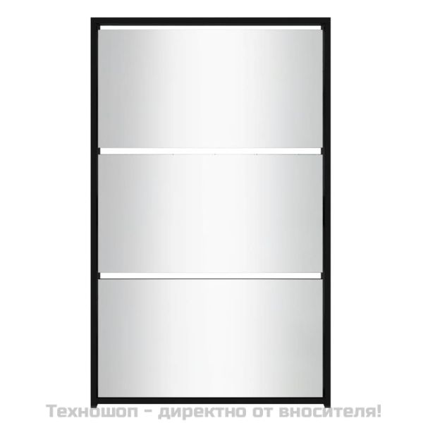 Шкаф за обувки с огледало, 3 нива, черен, 63x17x102,5 см