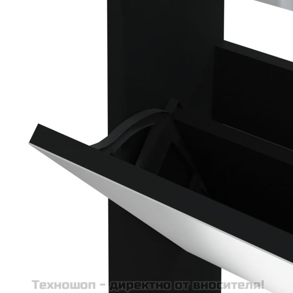 Шкаф за обувки с огледало, 3 нива, черен, 63x17x102,5 см