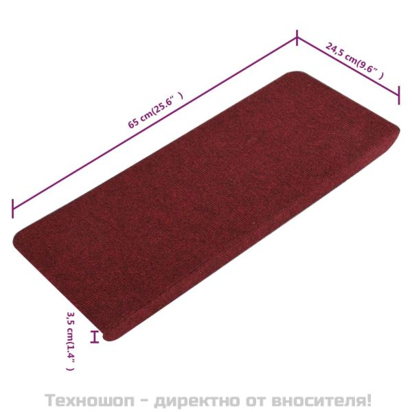 Самозалепващи стелки за стълби, 15 бр, 65x24,5x3,5 см, червени