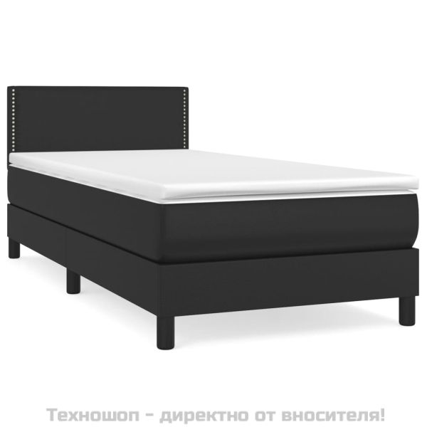 Боксспринг легло с матрак, черно, 90x190 см изкуствена кожа