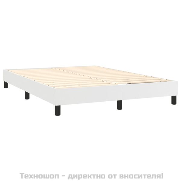 Рамка за легло с пружини бяла 140x200 см изкуствена кожа