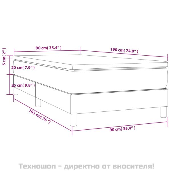 Боксспринг легло с матрак, тъмносив, 90x190 см, кадифе