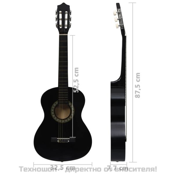 Класическа китара за начинаещи и деца, черна, 1/2, 34"