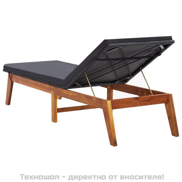 Шезлонг с възглавница, полиратан и акациево дърво масив