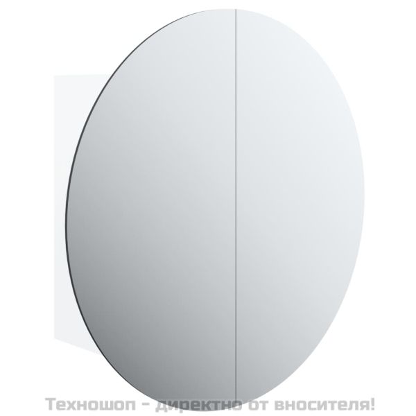 Шкаф за баня с кръгло огледало и LED, бял, 40x40x17,5 см