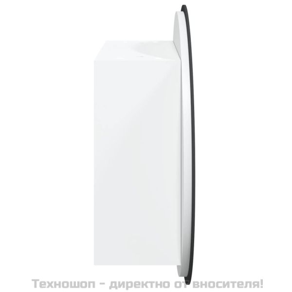 Шкаф за баня с кръгло огледало и LED, бял, 40x40x17,5 см