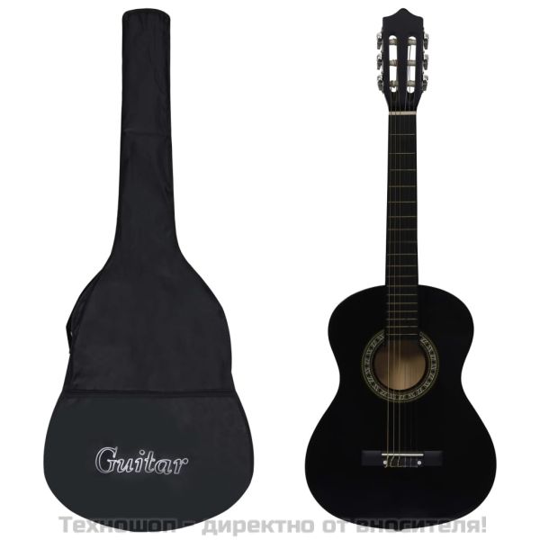 Класическа китара за начинаещи и деца с калъф, черна, 1/2, 34"