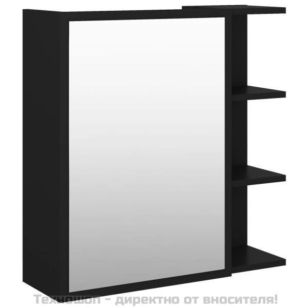 Шкаф за баня с огледало, черен, 62,5x20,5x64см, инженерно дърво