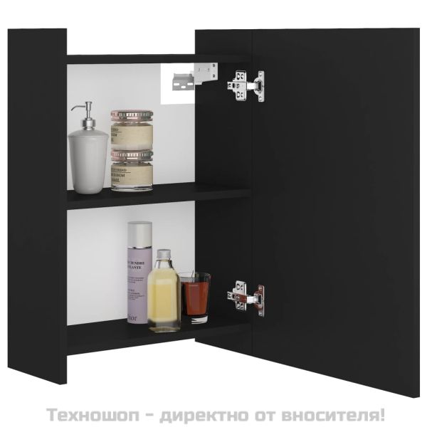 Шкаф за баня с огледало, черен, 62,5x20,5x64см, инженерно дърво