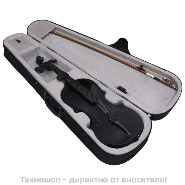Комплект цяла 4/4 цигулка с лък и подбрадник, черна