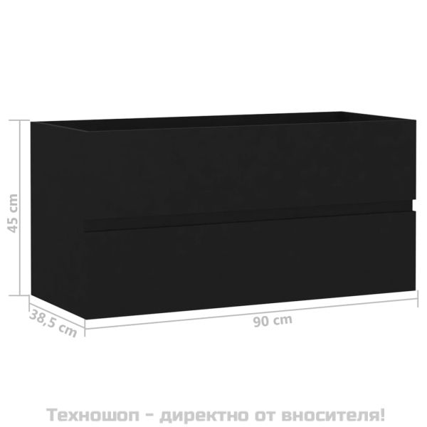 Долен шкаф за мивка, черен, 90x38,5x45 см, инженерно дърво