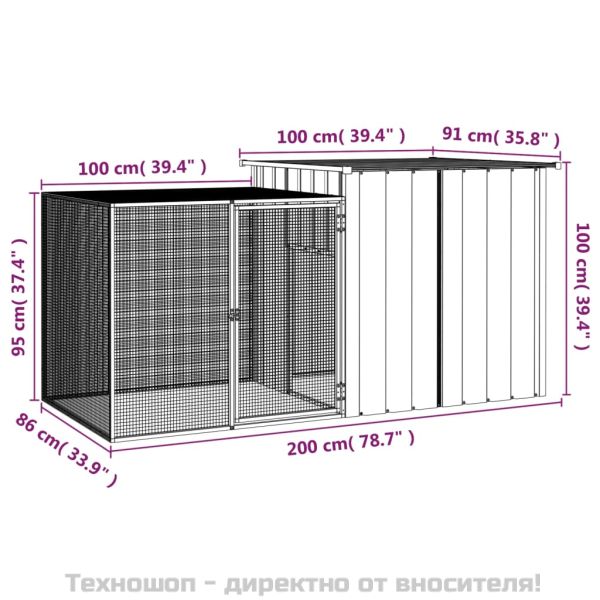 Клетка за зайци, антрацит, 200x91x100 см, поцинкована стомана