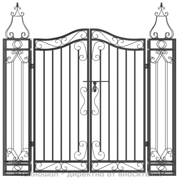Градинска порта черна 121x8x120 см ковано желязо