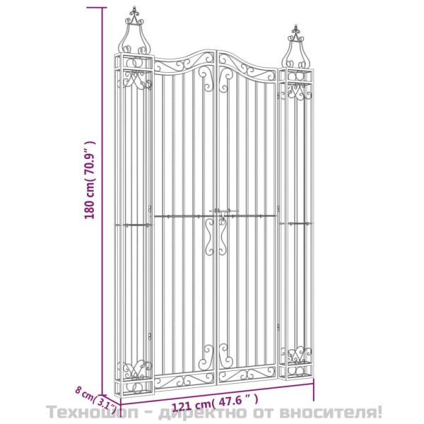 Градинска порта черна 121x8x180 см ковано желязо