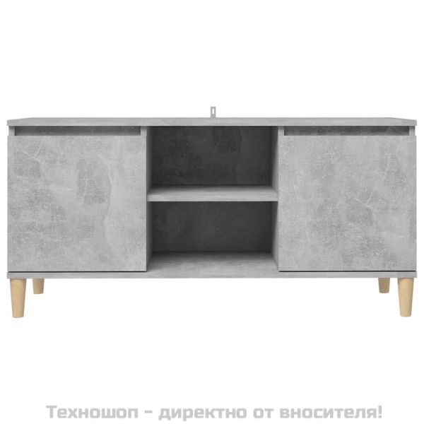 ТВ шкаф с крака от масивно дърво, бетонно сив, 103,5x35x50 см