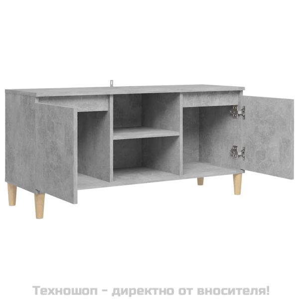 ТВ шкаф с крака от масивно дърво, бетонно сив, 103,5x35x50 см