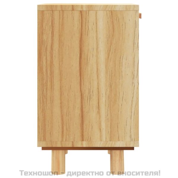 Нощно шкафче, кафяво, борово дърво масив и естествен ратан