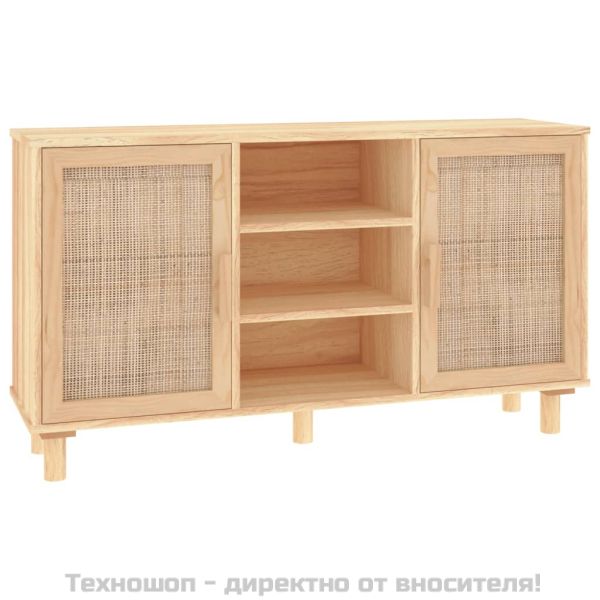 Сайдборд, кафяв, 105x30x60 см, бор масив и естествен ратан