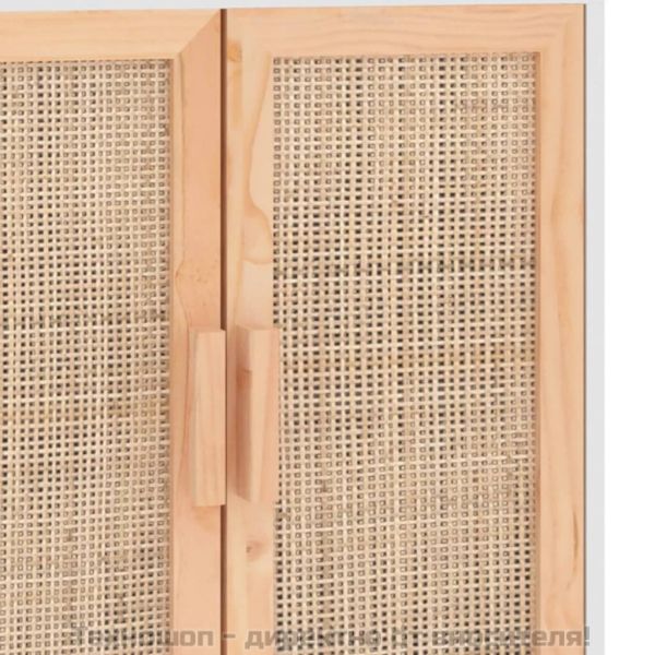 Бюфет, бял, 60x30x70 см, бор масив и естествен ратан