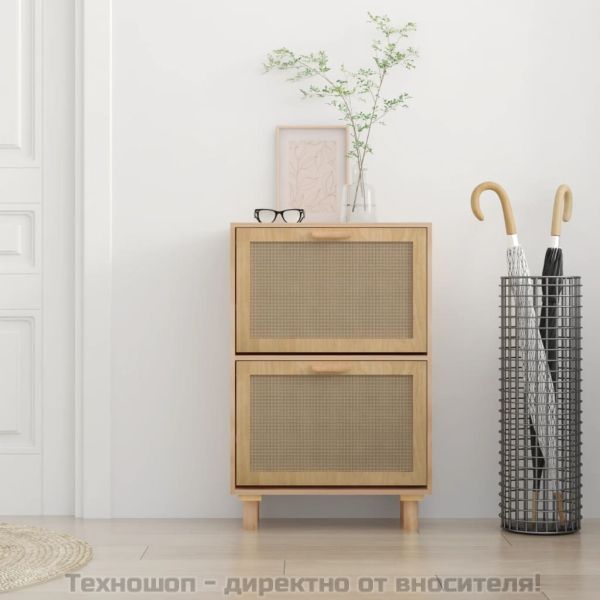 Шкаф за обувки кафяв 52x25x80 см инженерно дърво и ратан