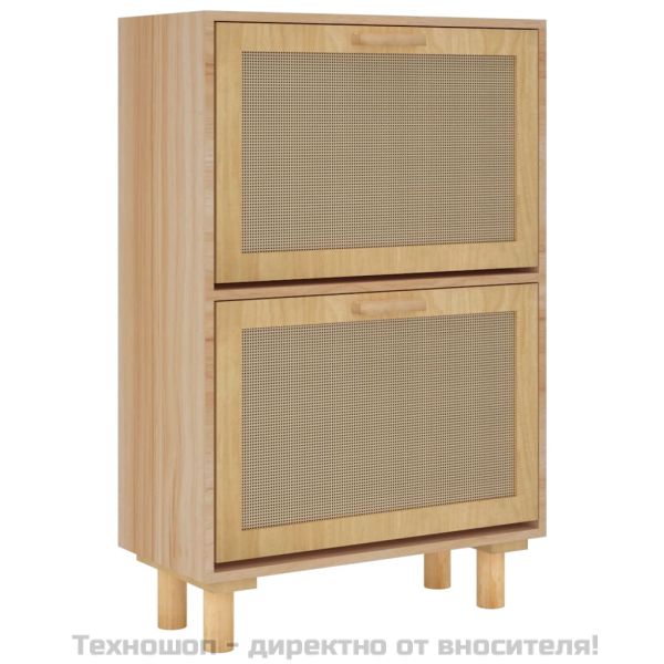 Шкаф за обувки кафяв 52x25x80 см инженерно дърво и ратан