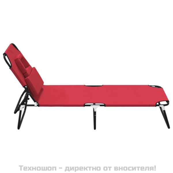 Сгъваем шезлонг червен плат Оксфорд и стомана с прахова боя