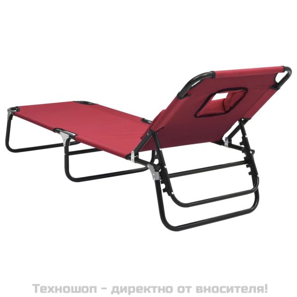 Сгъваем шезлонг червен плат Оксфорд и стомана с прахова боя