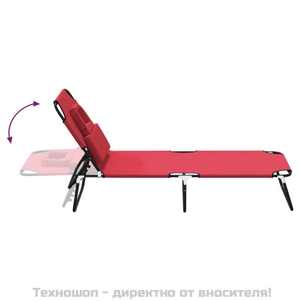 Сгъваем шезлонг червен плат Оксфорд и стомана с прахова боя