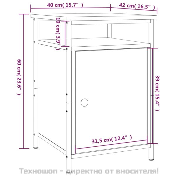 Нощно шкафче, опушен дъб, 40x42x60 см, инженерно дърво