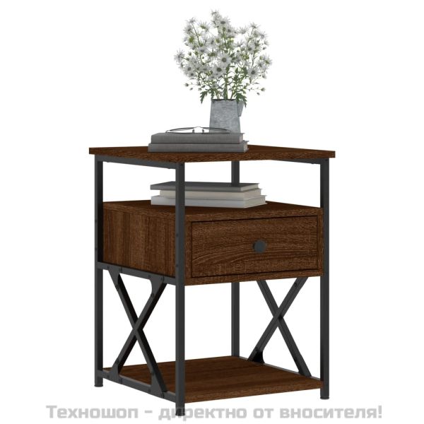 Нощно шкафче, кафяв дъб, 40x42x55 см, инженерно дърво