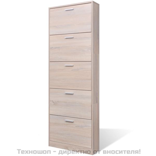 Дървен шкаф за обувки с 5 отделения, дъб