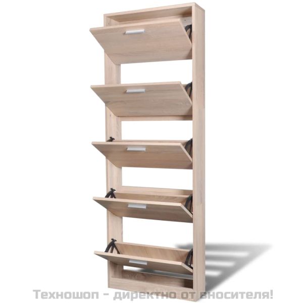 Дървен шкаф за обувки с 5 отделения, дъб