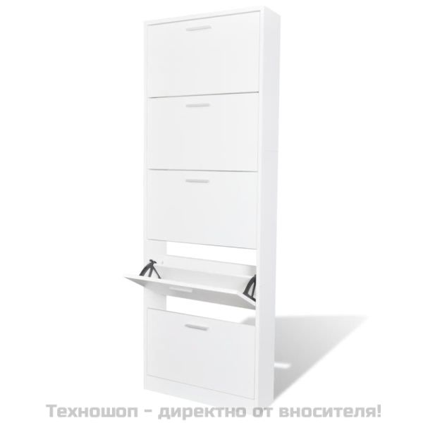 Бял дървен шкаф за обувки с 5 отделения