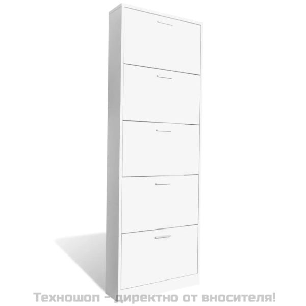 Бял дървен шкаф за обувки с 5 отделения