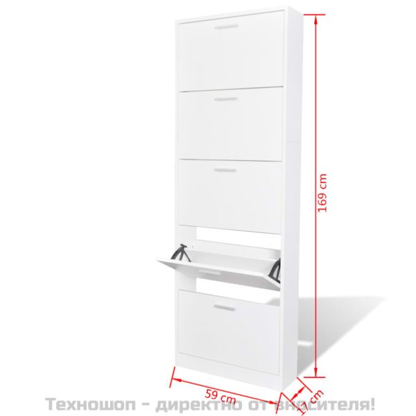 Бял дървен шкаф за обувки с 5 отделения