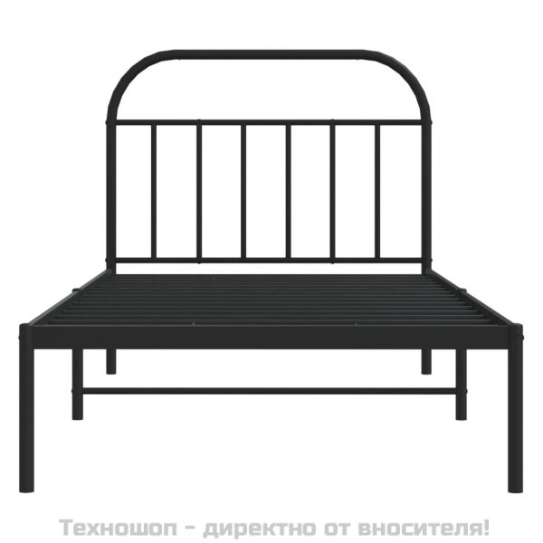 Метална рамка за легло с горна табла, черна, 107x203см